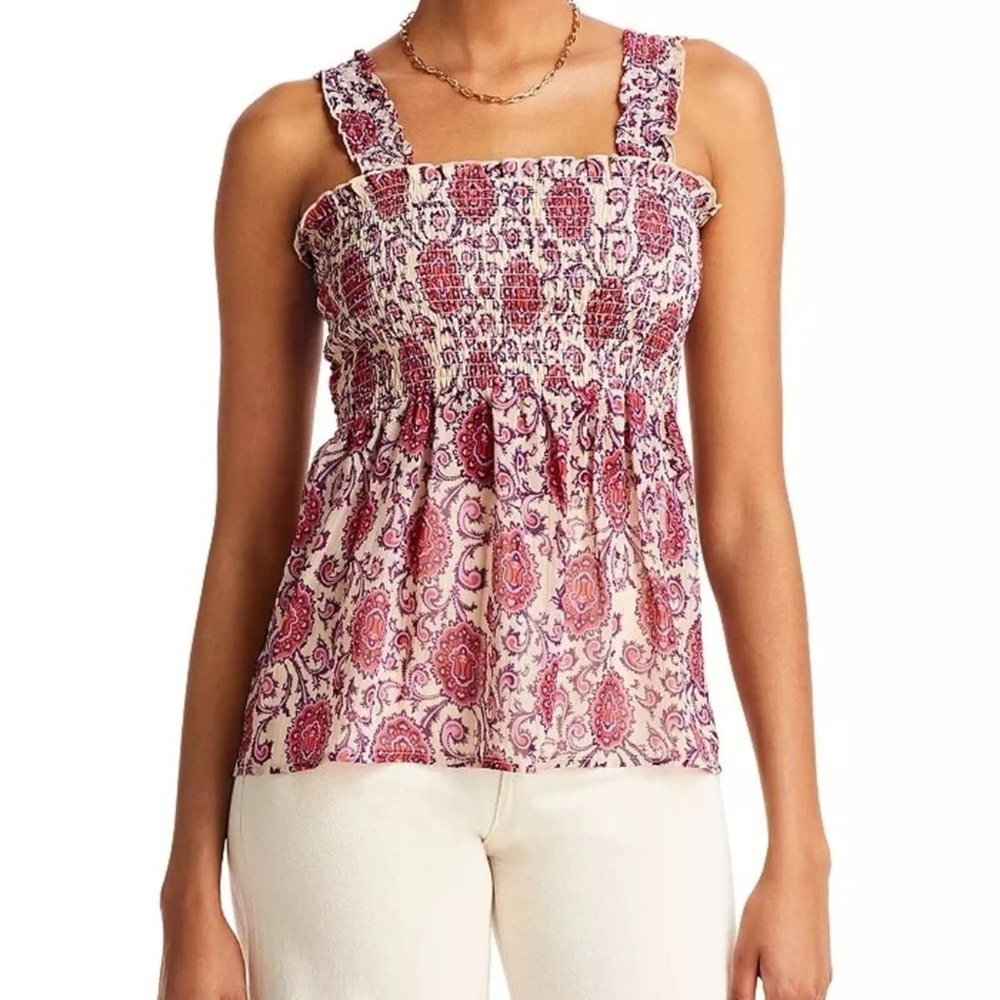 Aqua Purple and Pink Floral Smocked Tank Top Y2K Babydoll